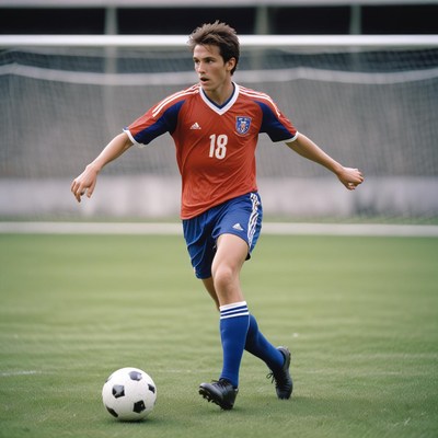 Young soccer player in action on field during match