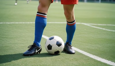 Soccer player preparing to kick ball on green field