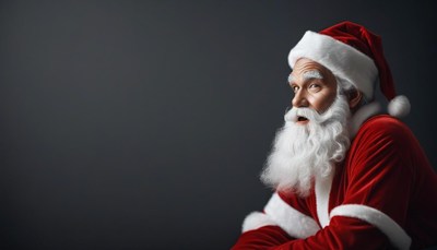 Jolly santa claus sitting against dark background