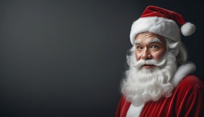 Santa claus smiling against a dark background