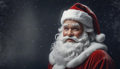 Jolly santa claus smiling in a winter wonderland