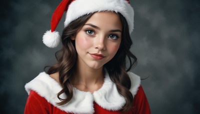 Young girl in santa costume with merry expression