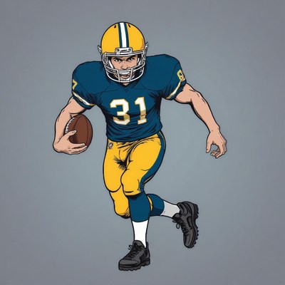 Football player running with ball in blue uniform