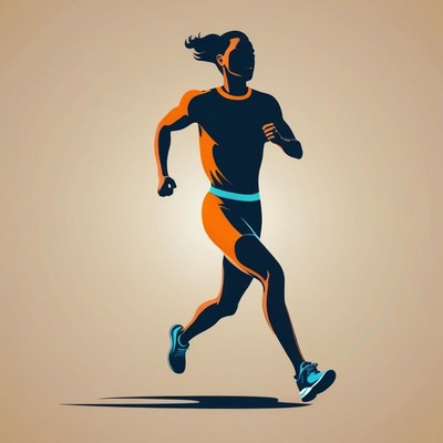 Dynamic runner in action on a neutral background