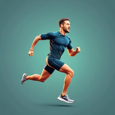 Athlete running in activewear against solid background