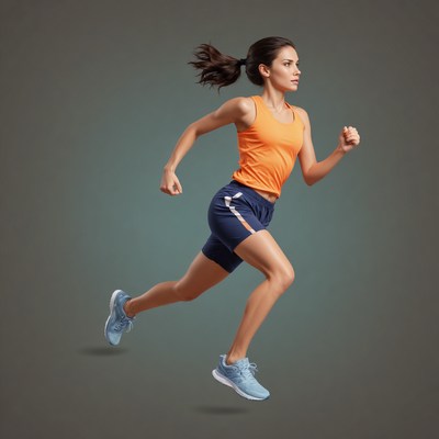 Athlete running in athletic apparel on a neutral background