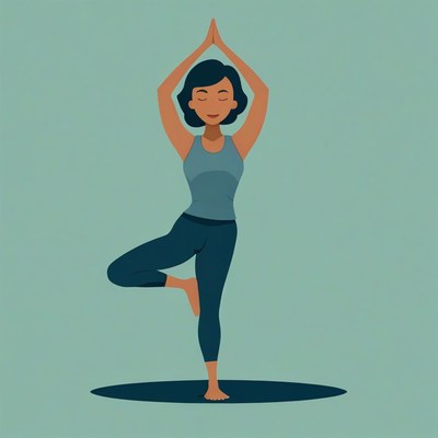 Woman practicing yoga in tree pose at home
