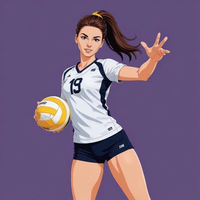 Young female volleyball player preparing to serve
