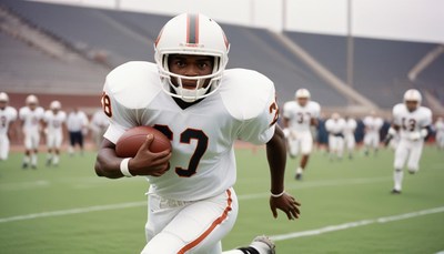 Young football player running on field during practice