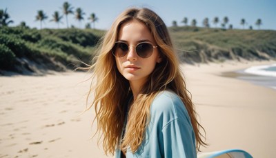 Young woman at beach during sunny day