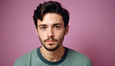 Young man posing against pink background in studio