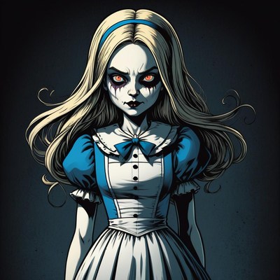 Dark fantasy character in victorian dress with haunted eyes