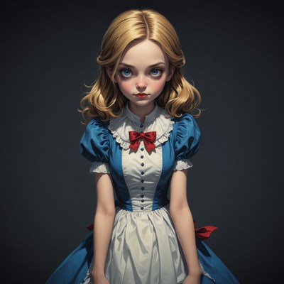 Enchanted doll in blue dress with white apron