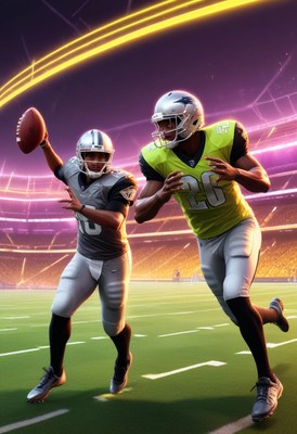 Football players competing under stadium lights