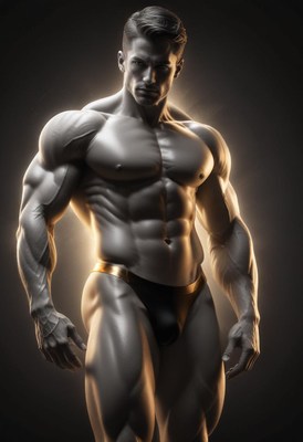 Bodybuilder posing under dramatic lighting at night