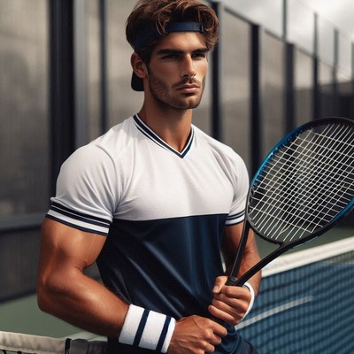 Tennis player posing confidently at outdoor court