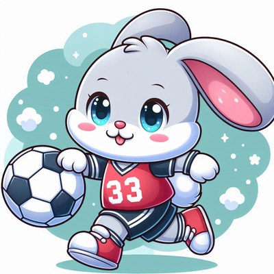 Adorable cartoon bunny playing soccer