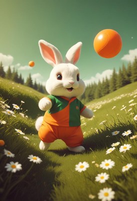 Playful rabbit enjoys spring day in green meadow