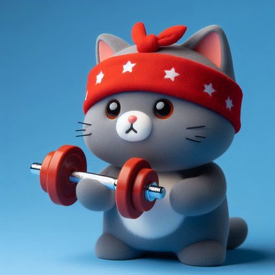 Cute cartoon cat lifting weights in fitness attire