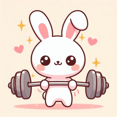 Cute bunny lifts weights with joyful expression