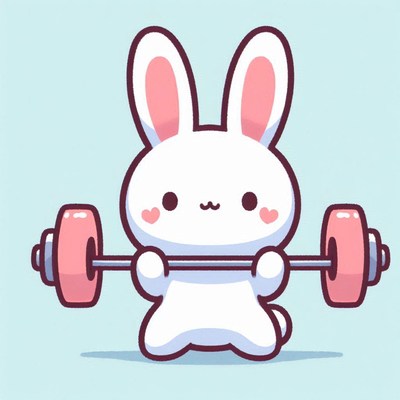 Cute bunny lifting weights in cartoon style