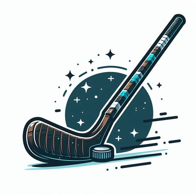 Hockey stick with puck in a cosmic background