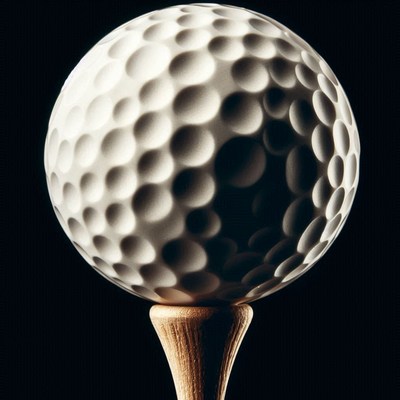 Golf ball on a wooden tee with dramatic lighting