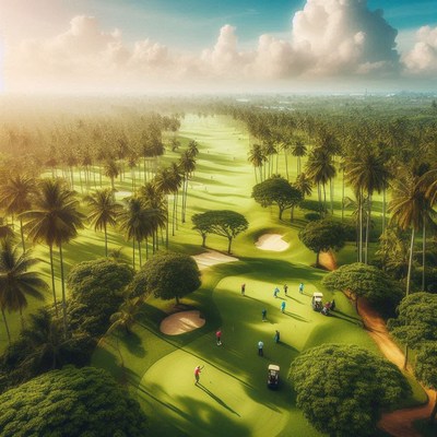Scenic golf course surrounded by lush palm trees