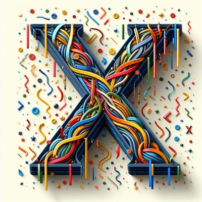 Colorful abstract art with twisted wires and confetti