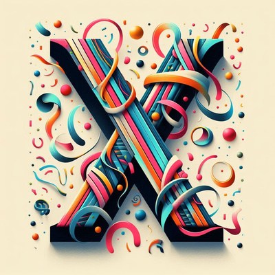 Colorful artistic letter x adorned with curly ribbons