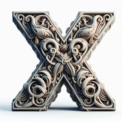 Intricately carved decorative letter x in stone finish