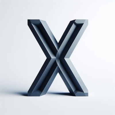 Three-dimensional gray x sculpture against white background