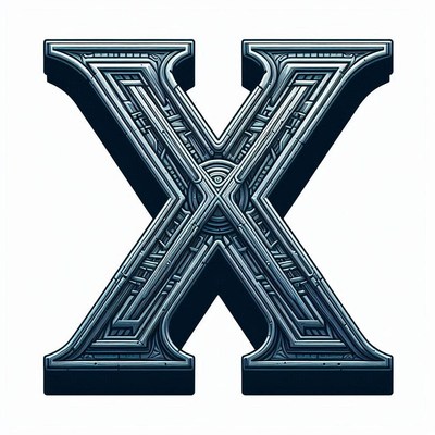 Metallic letter x with intricate circuit design