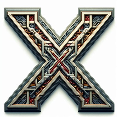 Intricate metallic letter x with artistic detailing