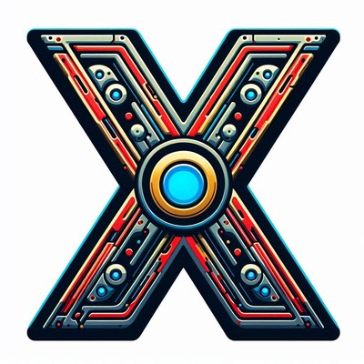 Stylized abstract x shape with futuristic design elements