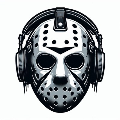 Headphones on iconic mask in urban style
