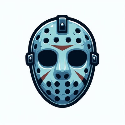 Hockey mask illustration with blue accent details