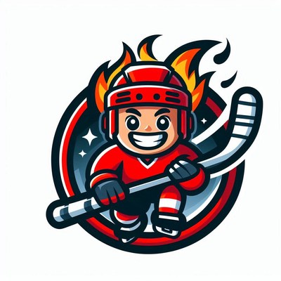 Animated hockey player with flames in action