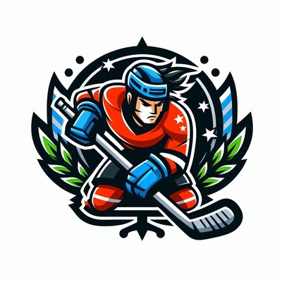 Dynamic hockey player in action with green accents