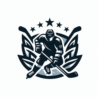 Hockey player emblem with stars and leaves