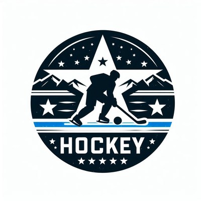 Hockey player silhouetted against mountain background