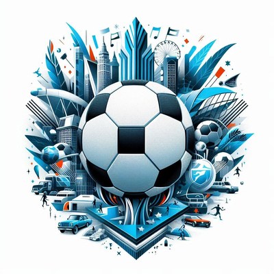 Dynamic soccer illustration featuring urban landscape