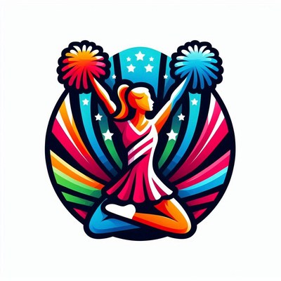 Cheerleader performing a jump with pom poms