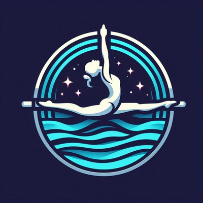Graceful gymnast performing split over water at night
