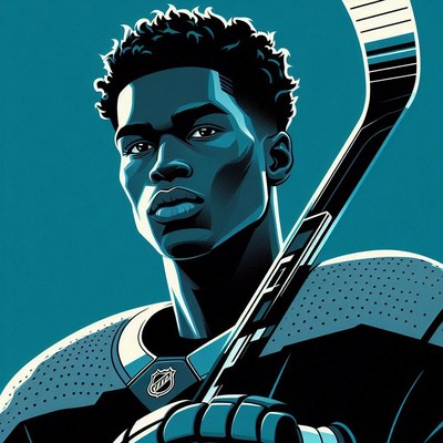 Young hockey player poses confidently with a stick