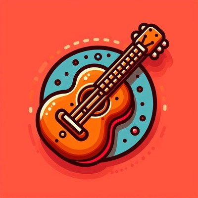 Vibrant acoustic guitar on colorful background