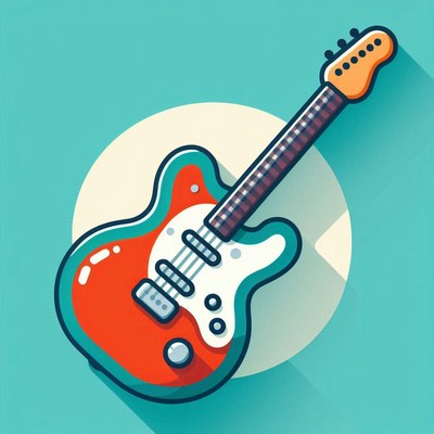 Vibrant electric guitar illustration on teal background
