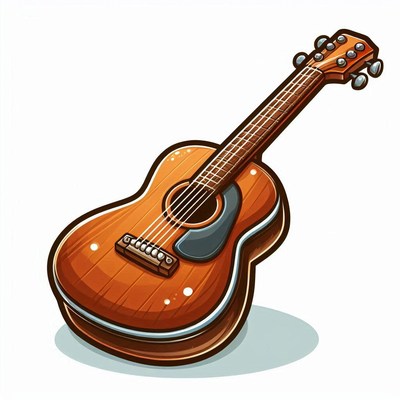 Cartoon acoustic guitar illustration on white background