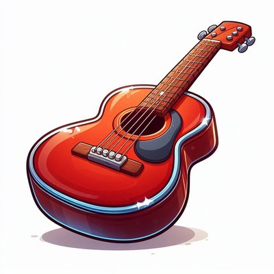 Bright red acoustic guitar on white background