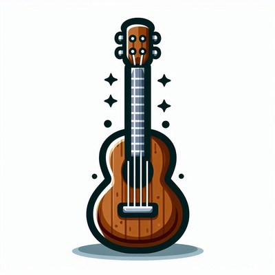Stylized wooden guitar with sparkles on white background